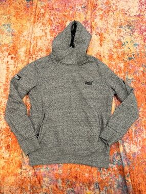 Superdry Sport Hoodie Gray Pullover Men’s XL Athletic Sweatshirt Orange Label